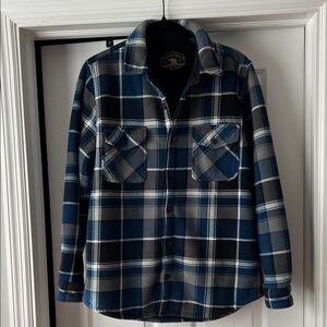 Blue and Gray Plaid Button-Up Shirt Jacket